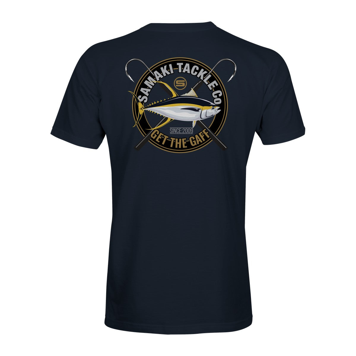 Get the Gaff T-Shirt in navy, back print