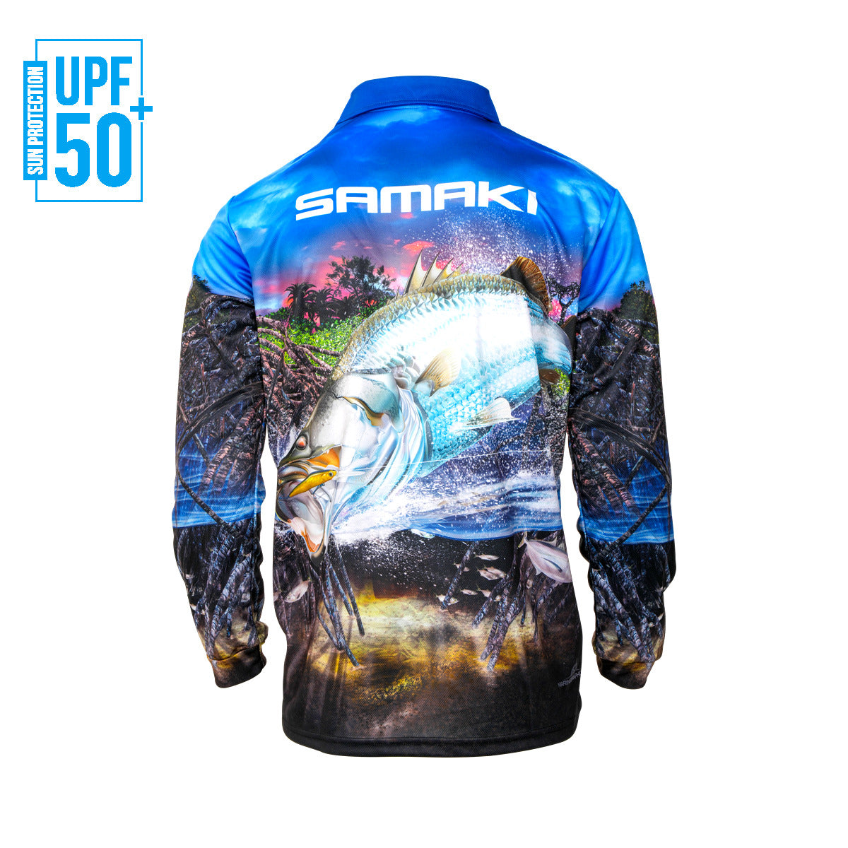 Samaki Bussin Barra Fishing Jersey Youth, back, UPF 50+